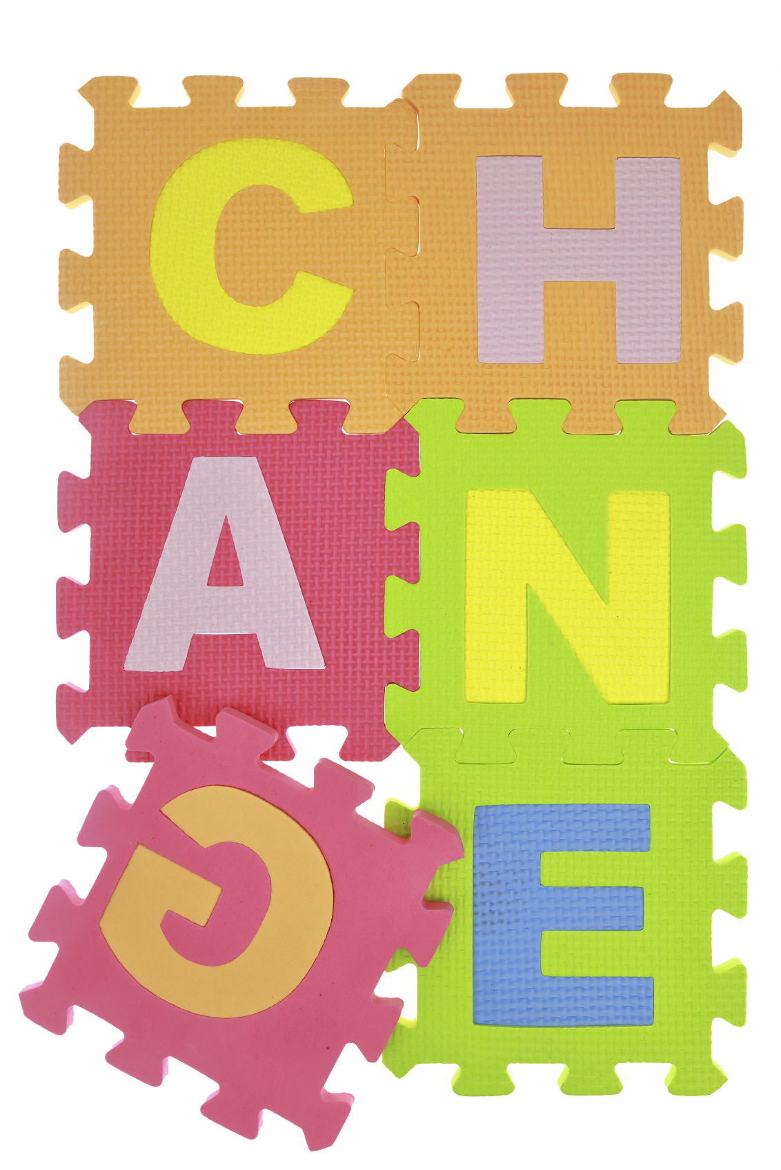 Word "Change" jigsaw puzzle pieces isolated on white
